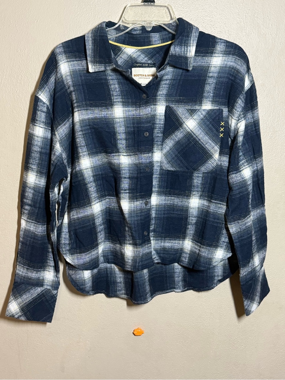 NWOT Women’s Scotch & Soda Amsterdam Navy Plaid Flannel Shirt Sz Med